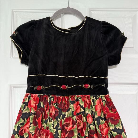 Rebecca Raggs Original Girls Floral Velvet Dress Size 10 - Picture 2 of 13